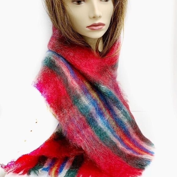 NWT red plaid Scotland MOHAIR scarf Glen Cree mint-TOASTY WARM WINTER SCARF - Picture 7 of 13